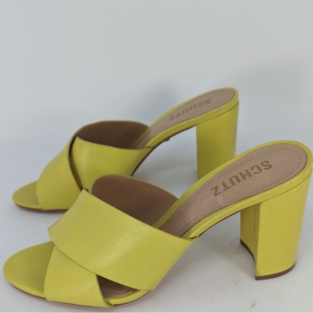 Schutz Yellow Cross Strap Block Heel Slide Sandals size 8B